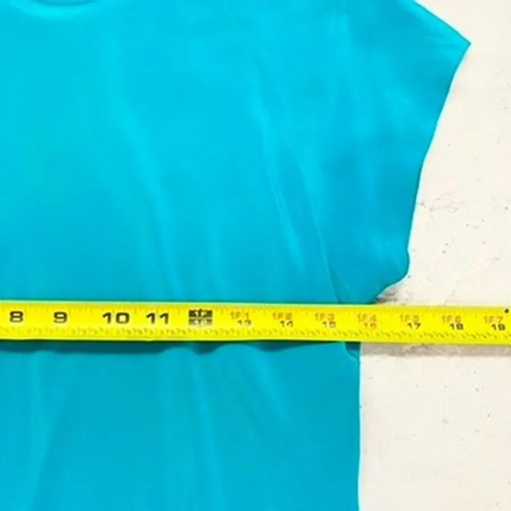 Silk Studio Petite By Claude Bennett Flutter Sleeve Teal Silk Top Womens Size XS